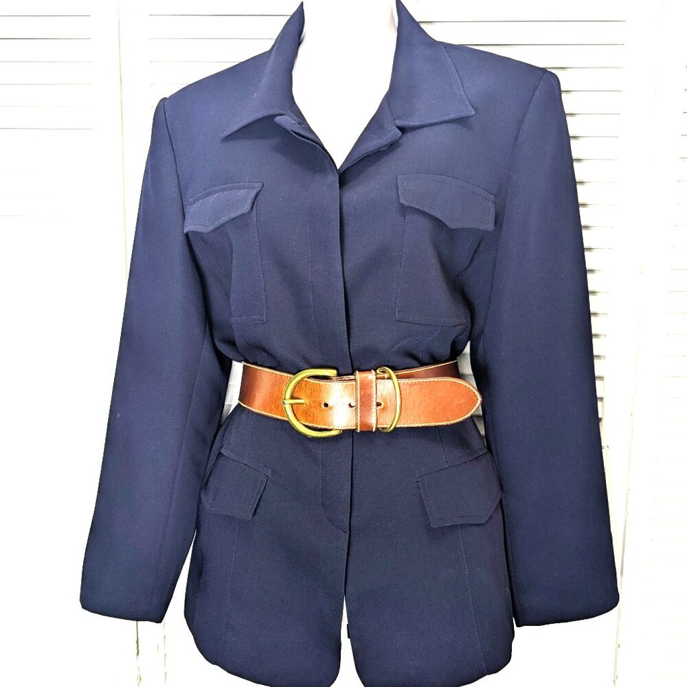 Women's Navy Blue Blazer 4 Pocket Safari Style Jacket Size 10 VTG Madison & Max